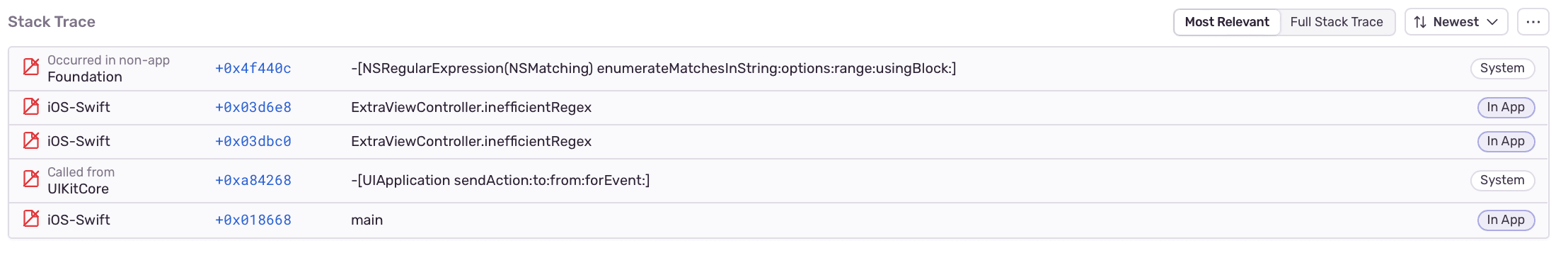 Regex on Main Thread Stack Trace